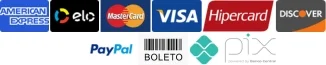 Formas de pagamento aceitas pela Mel Garten: American Express, Elo, MasterCard, Visa, Hipercard, Discover, PayPal, Boleto e Pix.